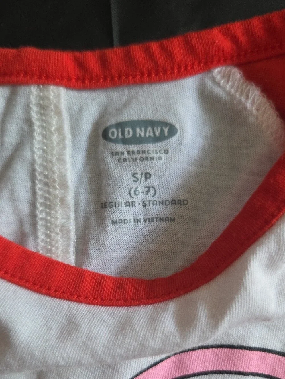 Old Navy White and Red Raglan Long Sleeve Tee with Multicolor LOVE Graphic